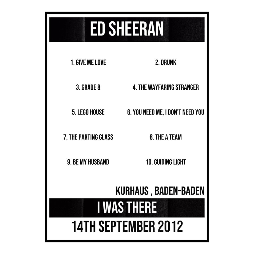 Ed Sheeran Baden-Baden 14th September 2012 Setlist poster