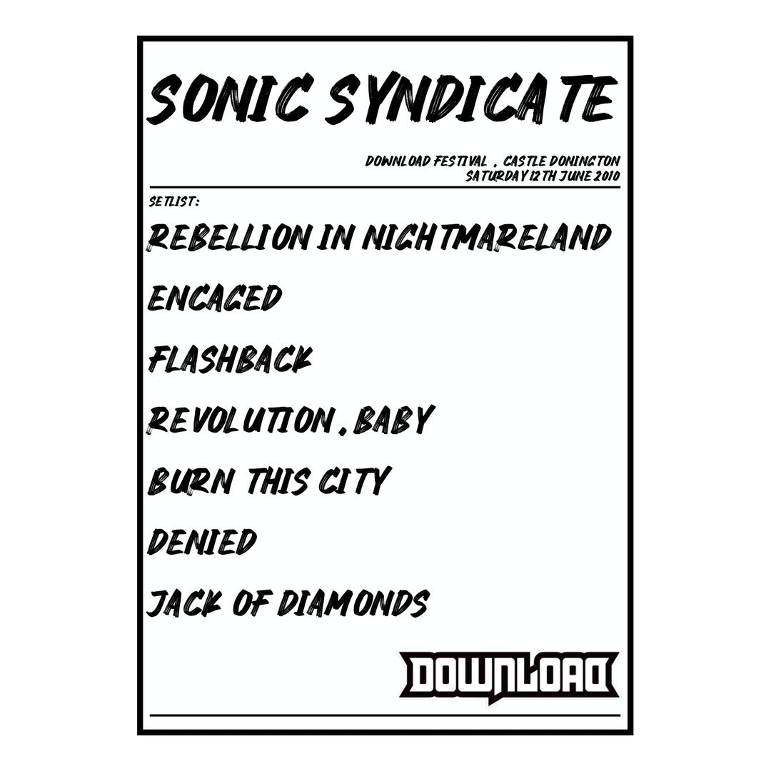 Sonic Syndicate Castle Donington 12th June 2010 Setlist poster