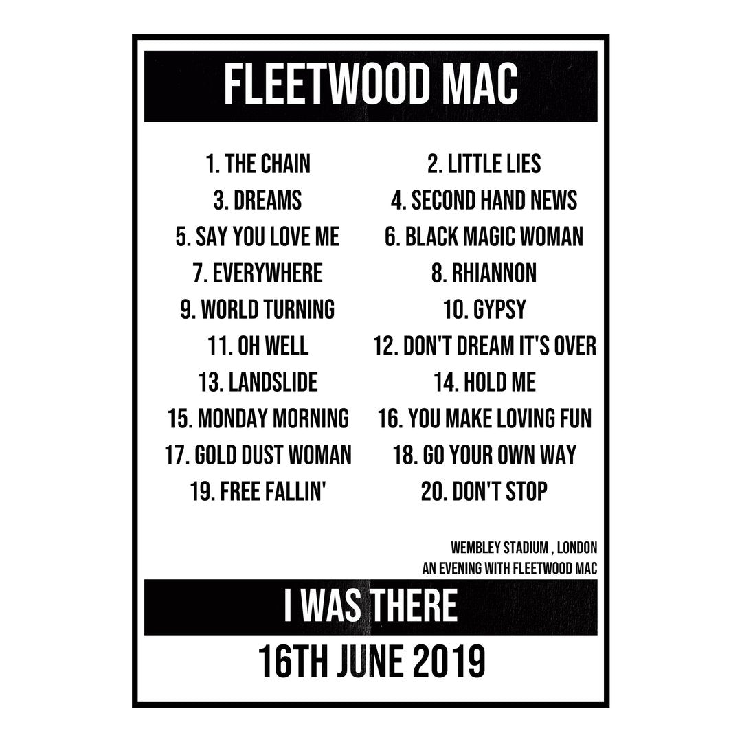 Fleetwood Mac London 16th June 2019 Setlist poster