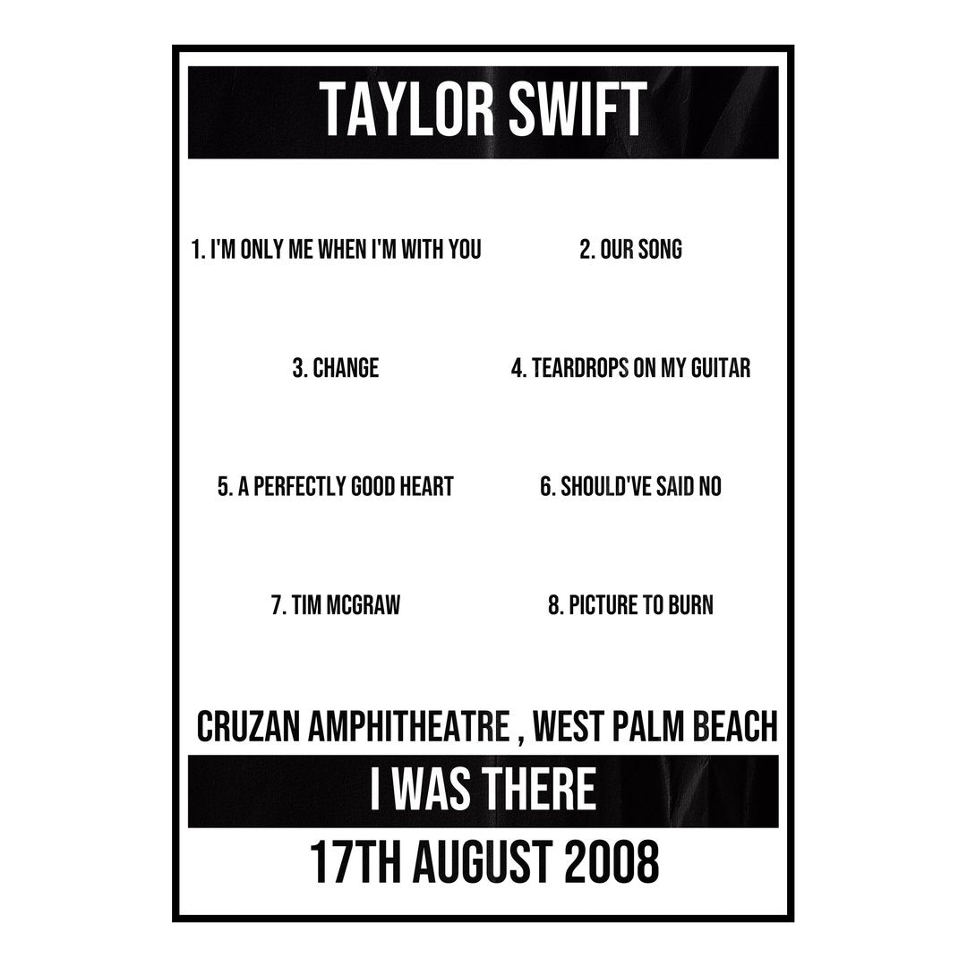Taylor Swift West Palm Beach 17th August 2008 Setlist poster