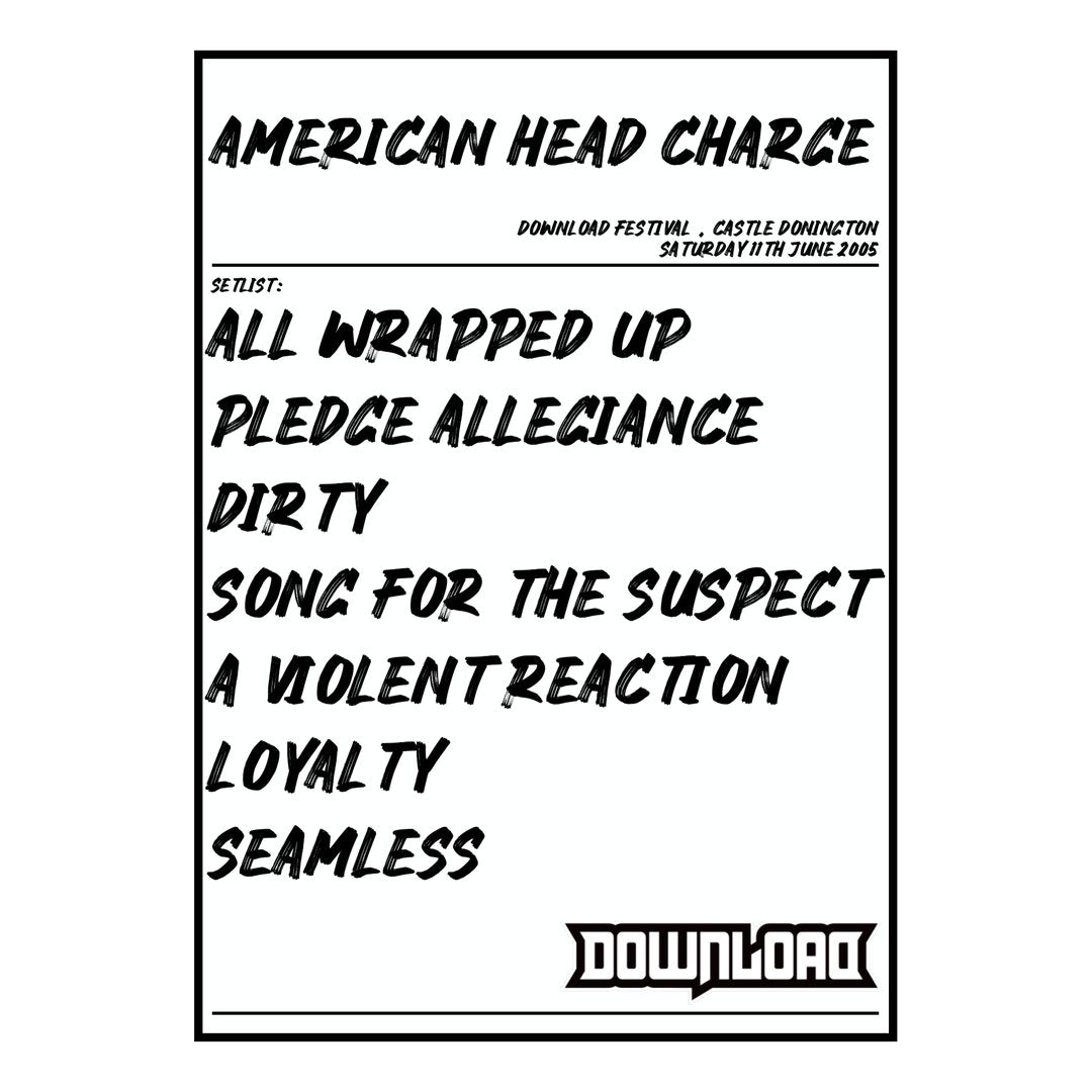 American Head Charge Castle Donington 11th June 2005 Setlist poster