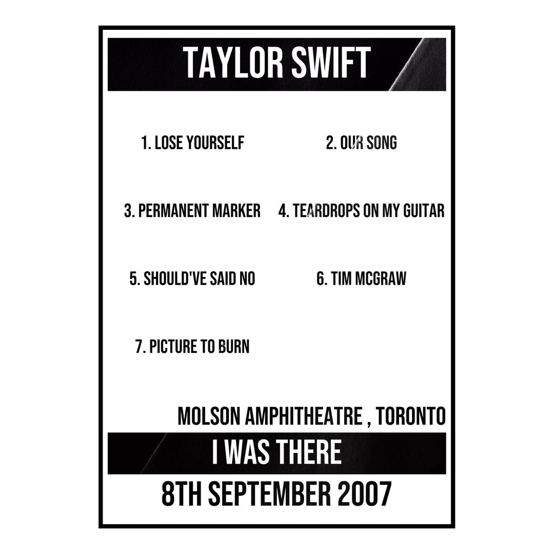 Taylor Swift Toronto 8th September 2007 Setlist poster
