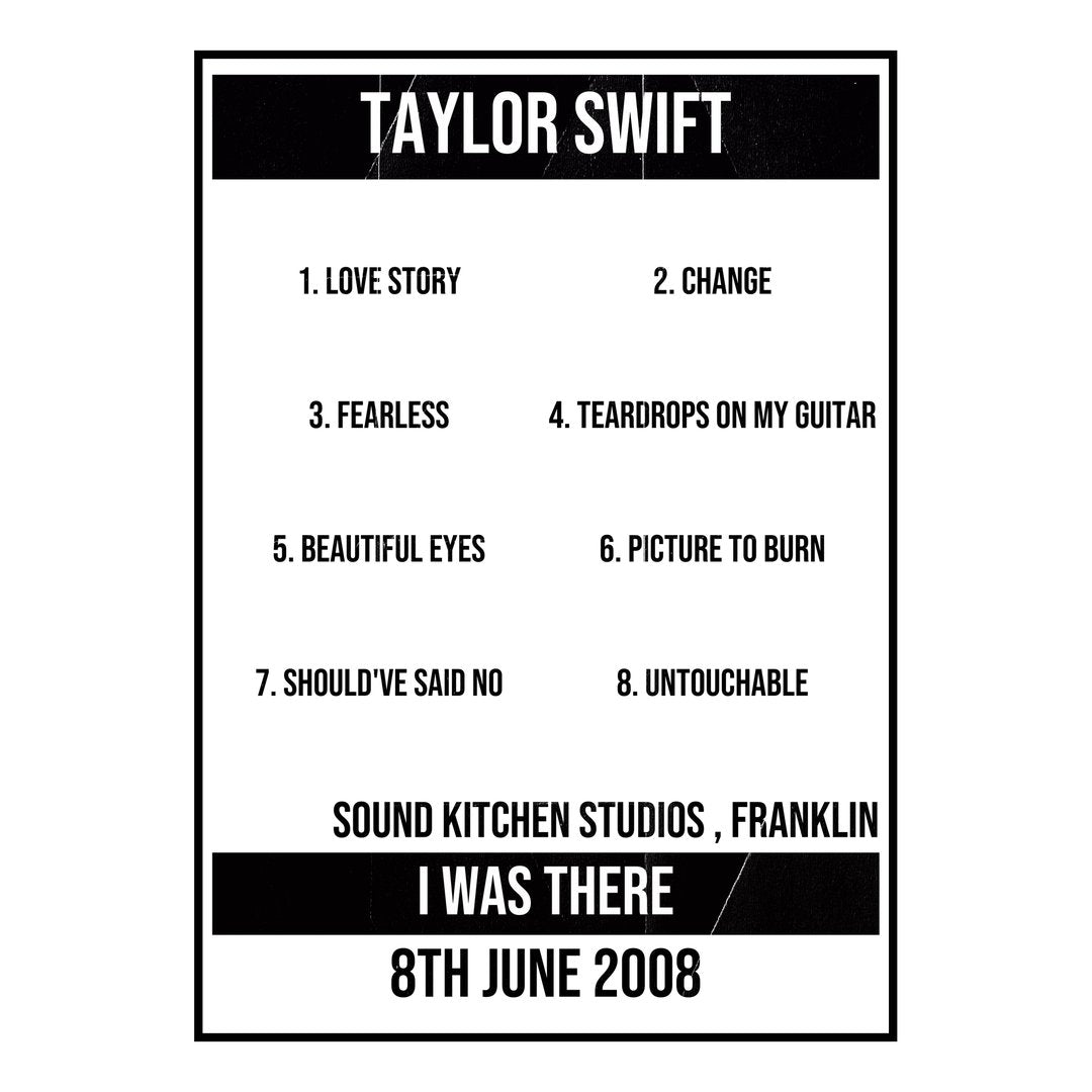Taylor Swift Franklin 8th June 2008 Setlist poster