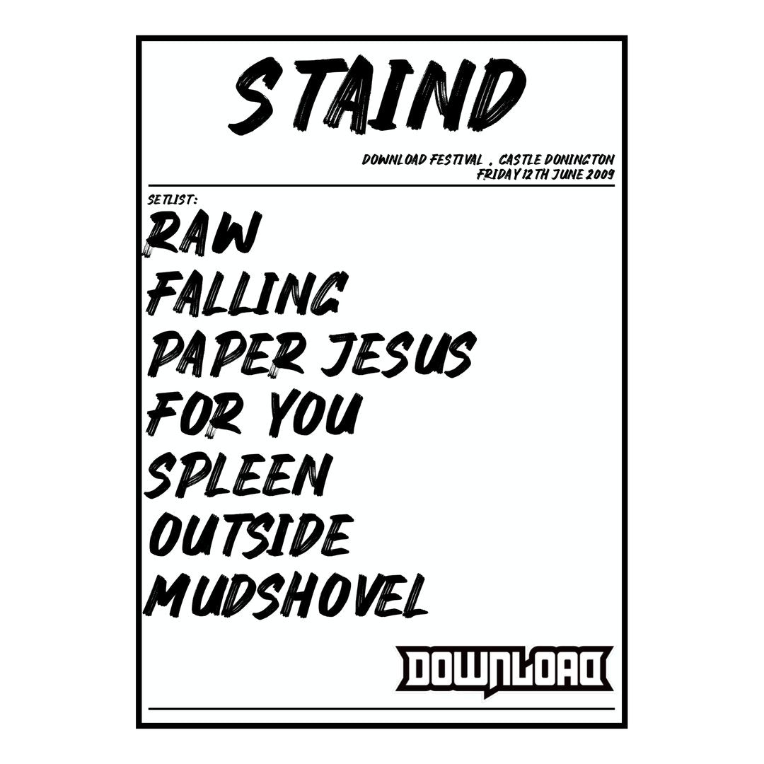 Staind Castle Donington 12th June 2009 Setlist poster