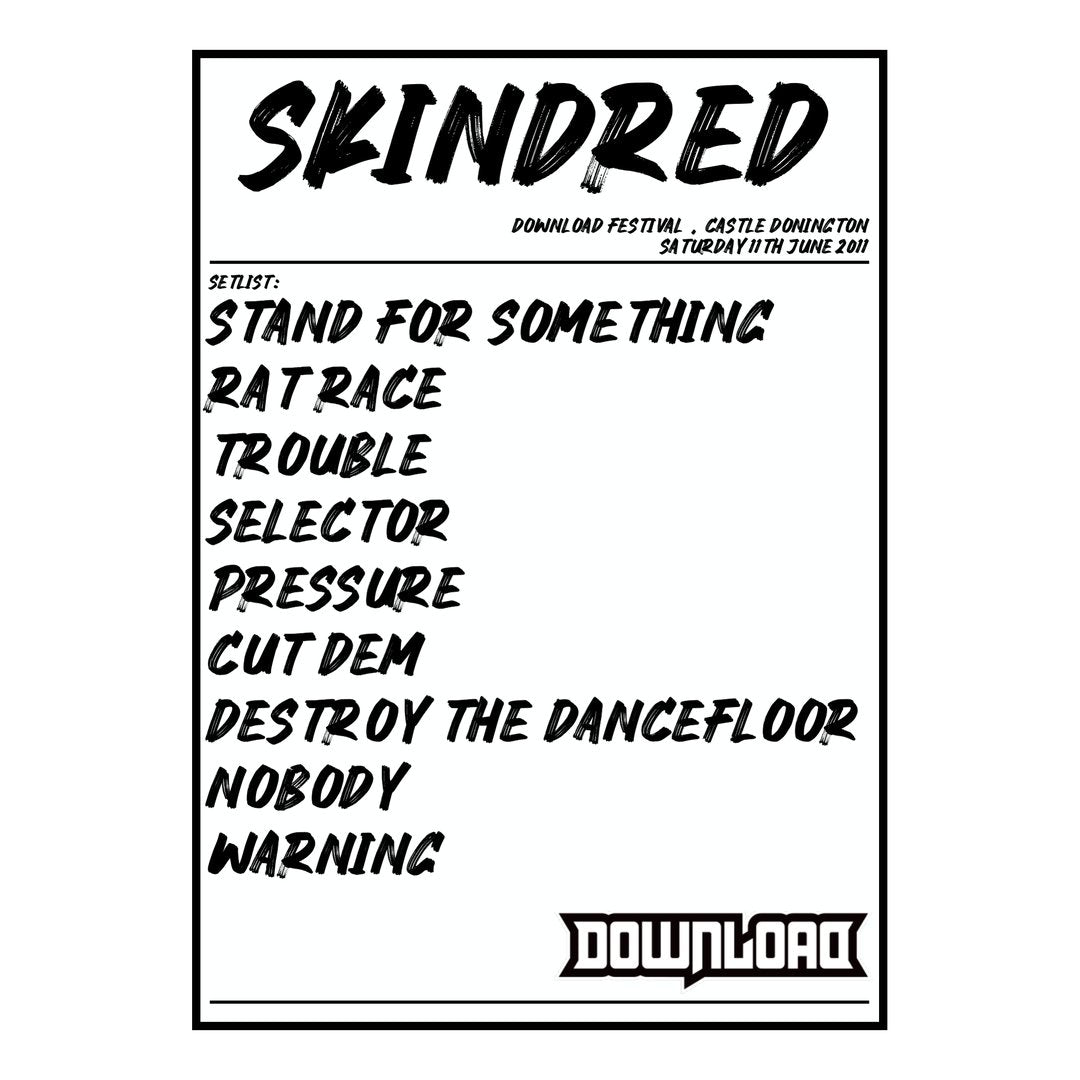 Skindred Castle Donington 11th June 2011 Setlist poster