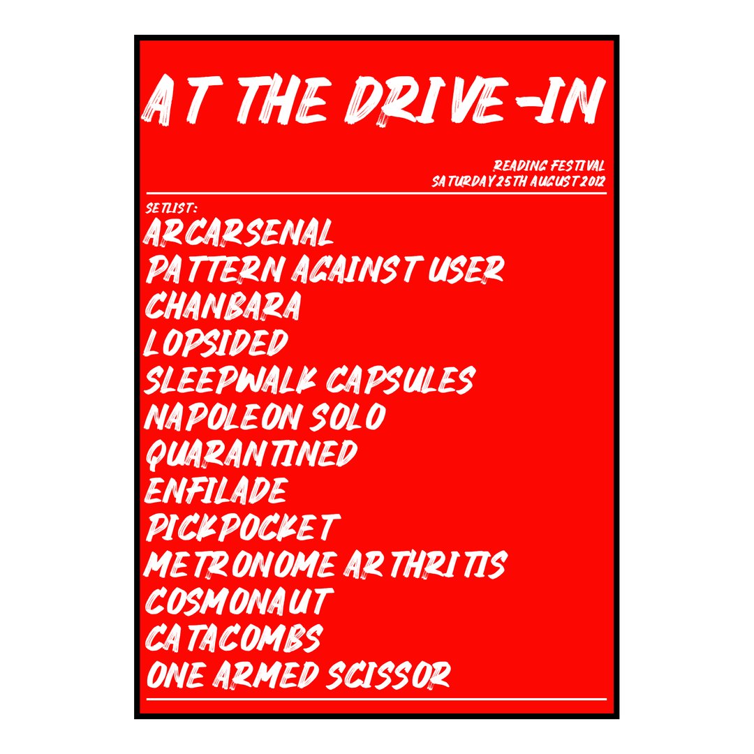 At the Drive‐In Reading 25th August 2012 Setlist poster