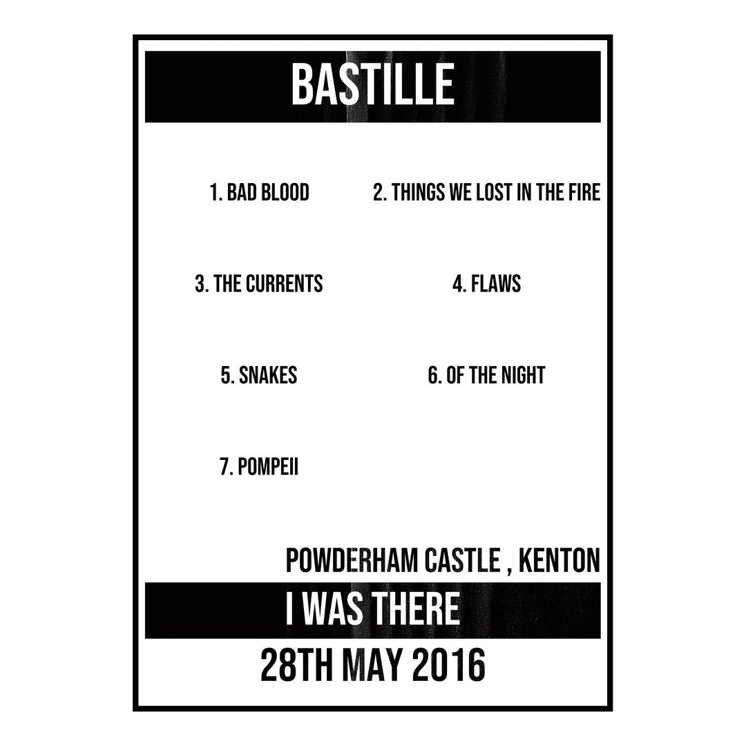 Bastille Kenton 28th May 2016 Setlist poster
