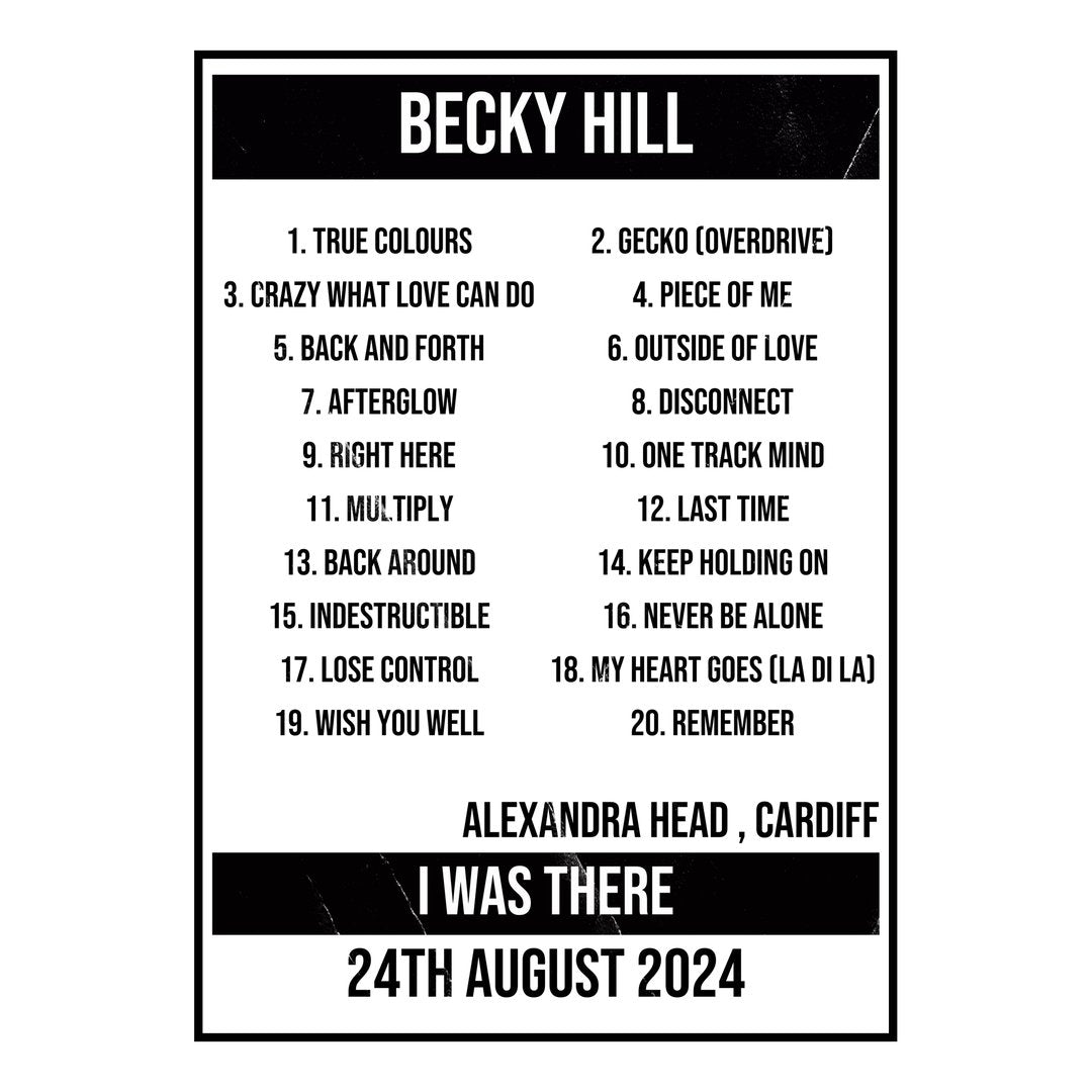 Becky Hill Cardiff 24th August 2024 Setlist poster