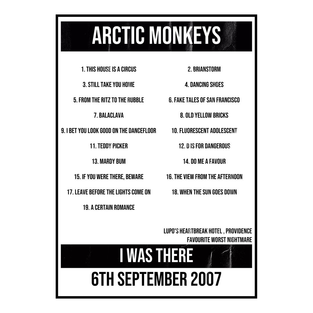 Arctic Monkeys Providence 6th September 2007 Setlist poster