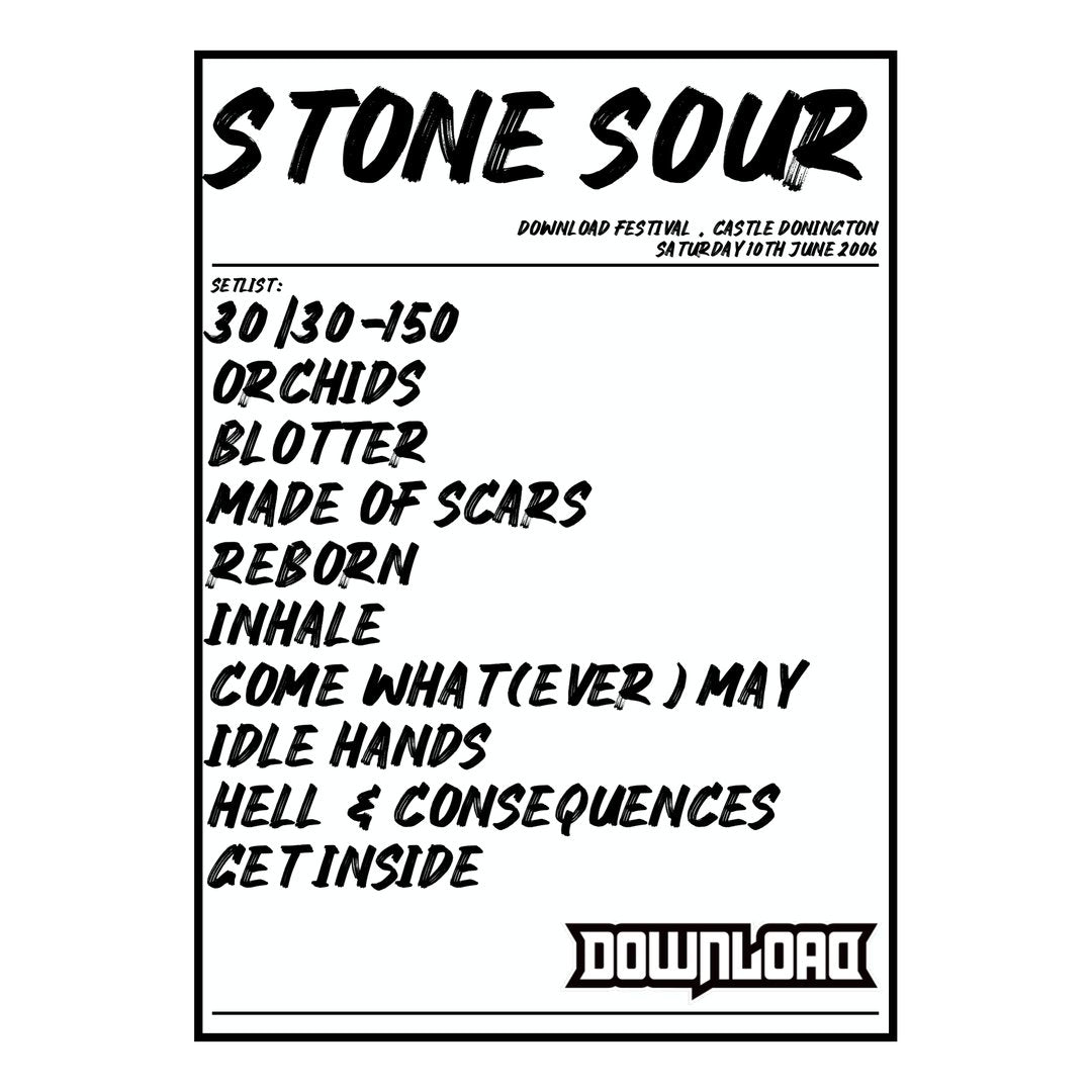 Stone Sour Castle Donington 10th June 2006 Setlist poster