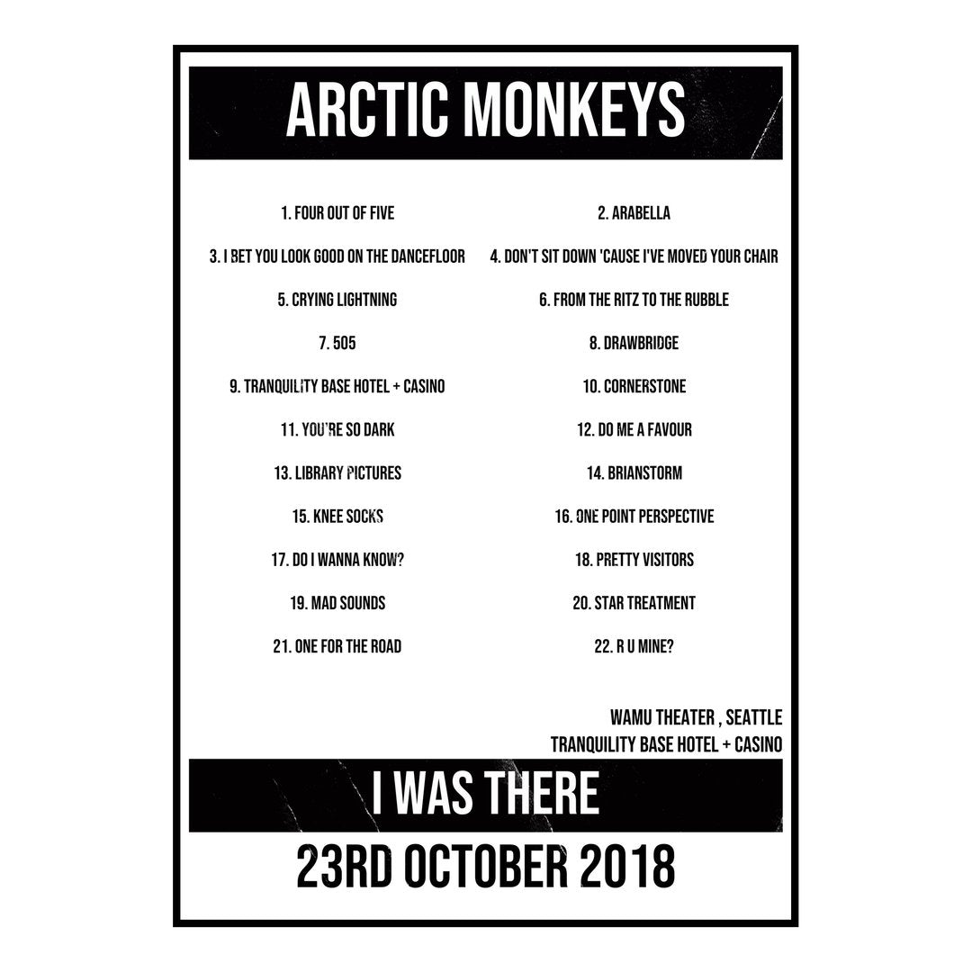 Arctic Monkeys Seattle 23rd October 2018 Setlist poster