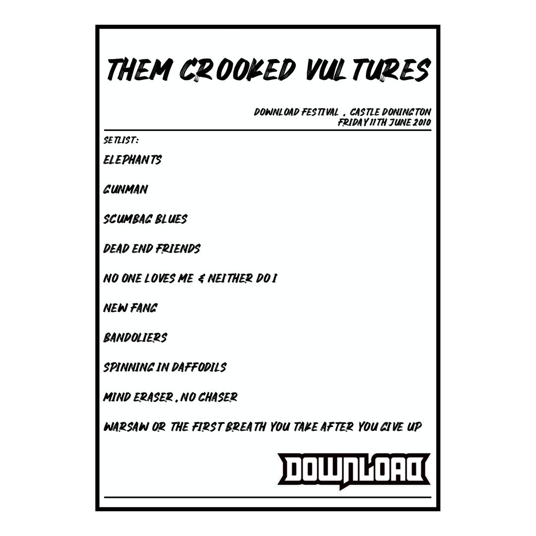 Them Crooked Vultures Castle Donington 11th June 2010 Setlist poster