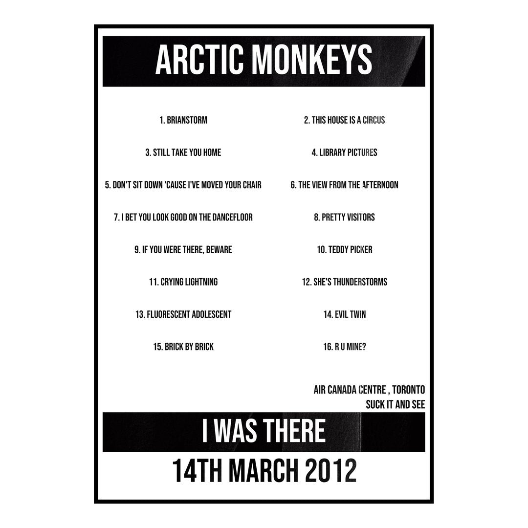 Arctic Monkeys Toronto 14th March 2012 Setlist poster