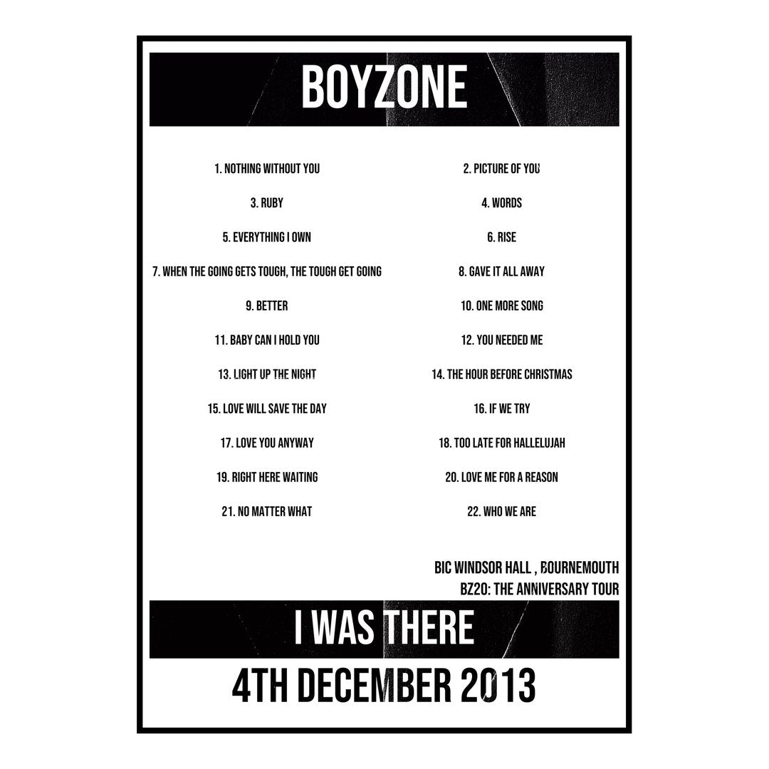 Boyzone Bournemouth 4th December 2013 Setlist poster