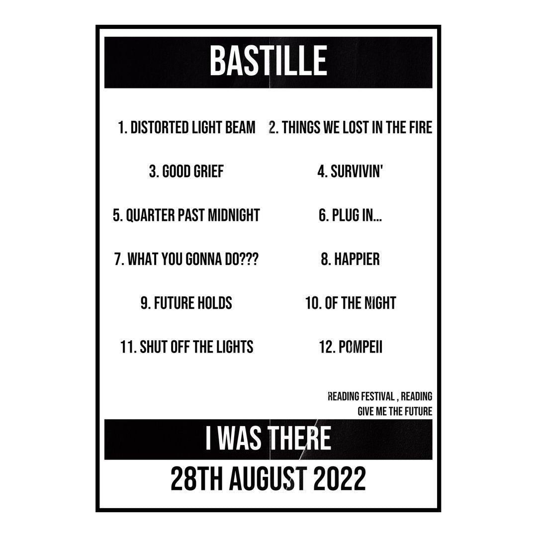 Bastille Reading 28th August 2022 Setlist poster