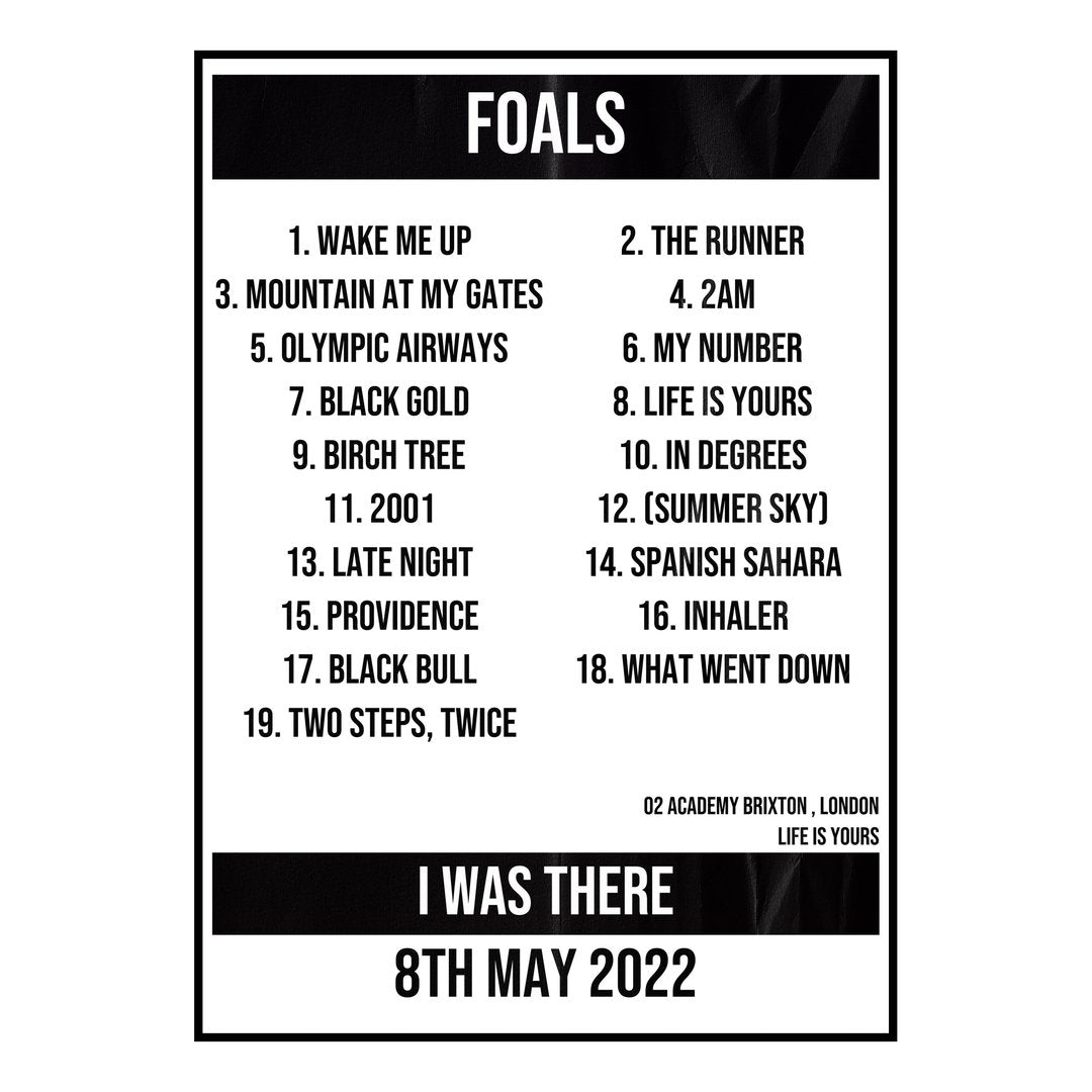 Foals London 8th May 2022 Setlist poster