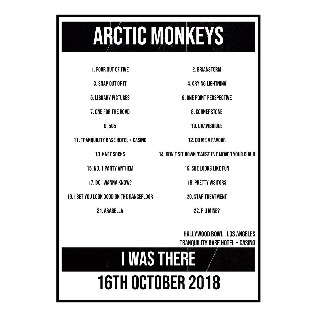 Arctic Monkeys Los Angeles 16th October 2018 Setlist poster