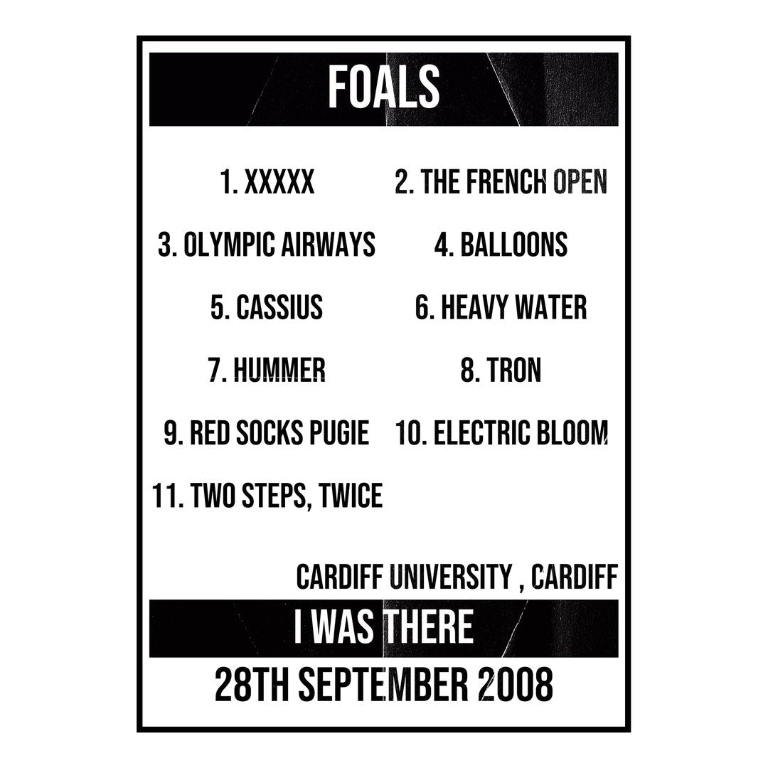 Foals Cardiff 28th September 2008 Setlist poster