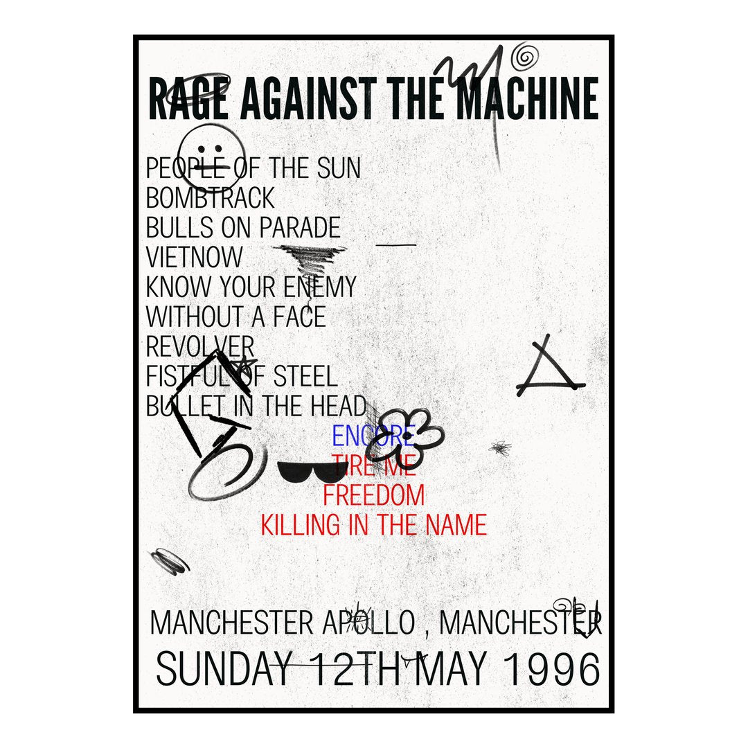 Rage Against the Machine Manchester 12th May 1996 Setlist poster