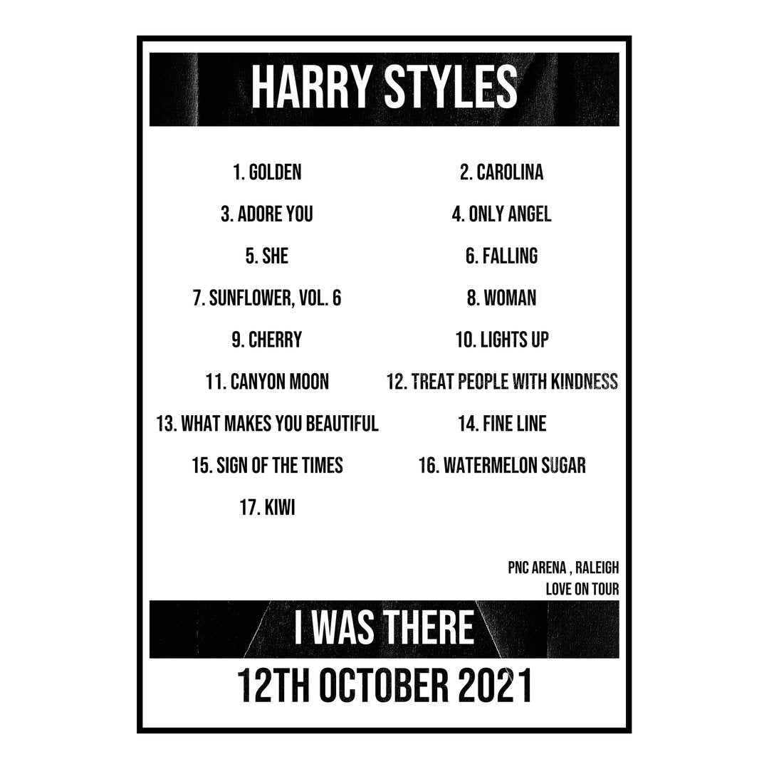 Harry Styles Raleigh 12th October 2021 Setlist poster