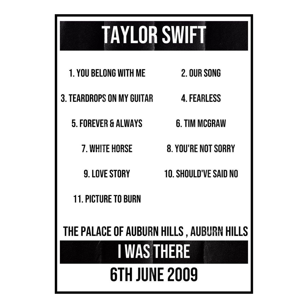 Taylor Swift Auburn Hills 6th June 2009 Setlist poster