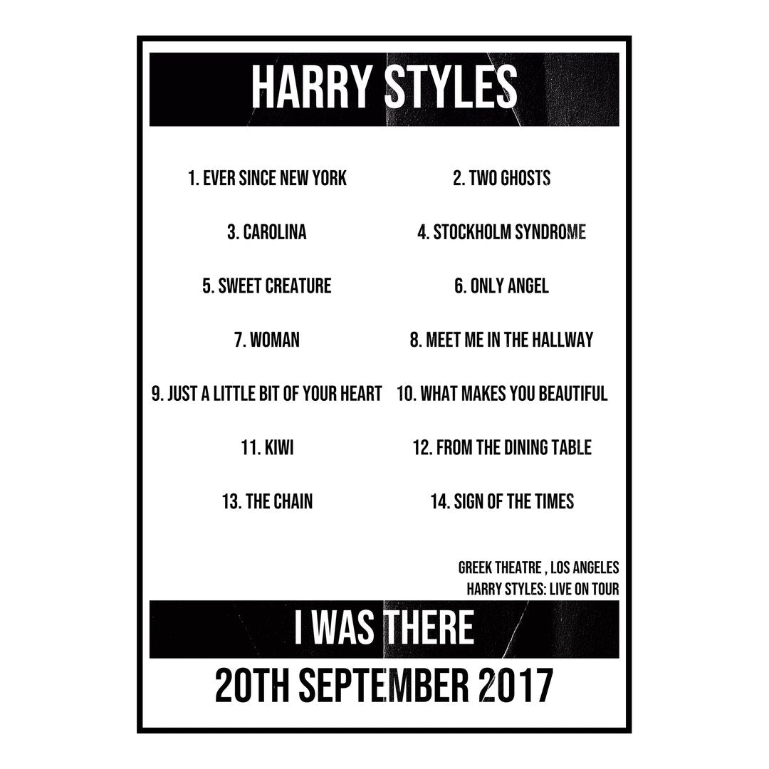 Harry Styles Los Angeles 20th September 2017 Setlist poster