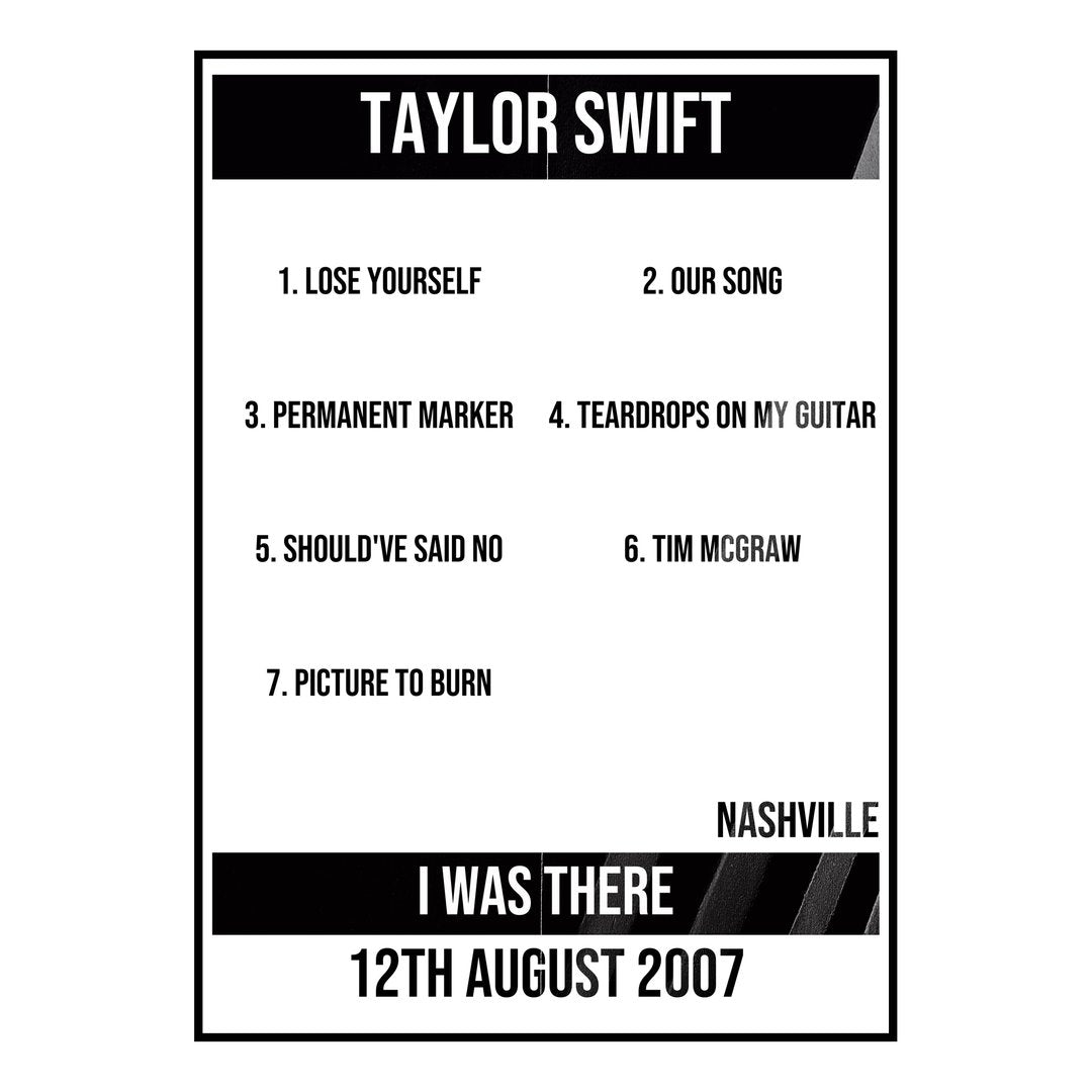 Taylor Swift Nashville 12th August 2007 Setlist poster