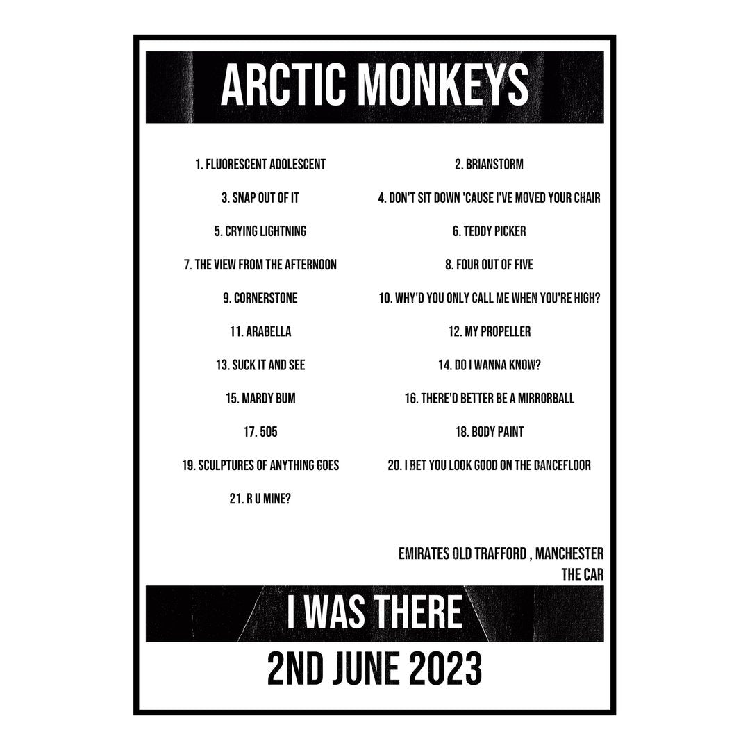 Arctic Monkeys Manchester 2nd June 2023 Setlist poster