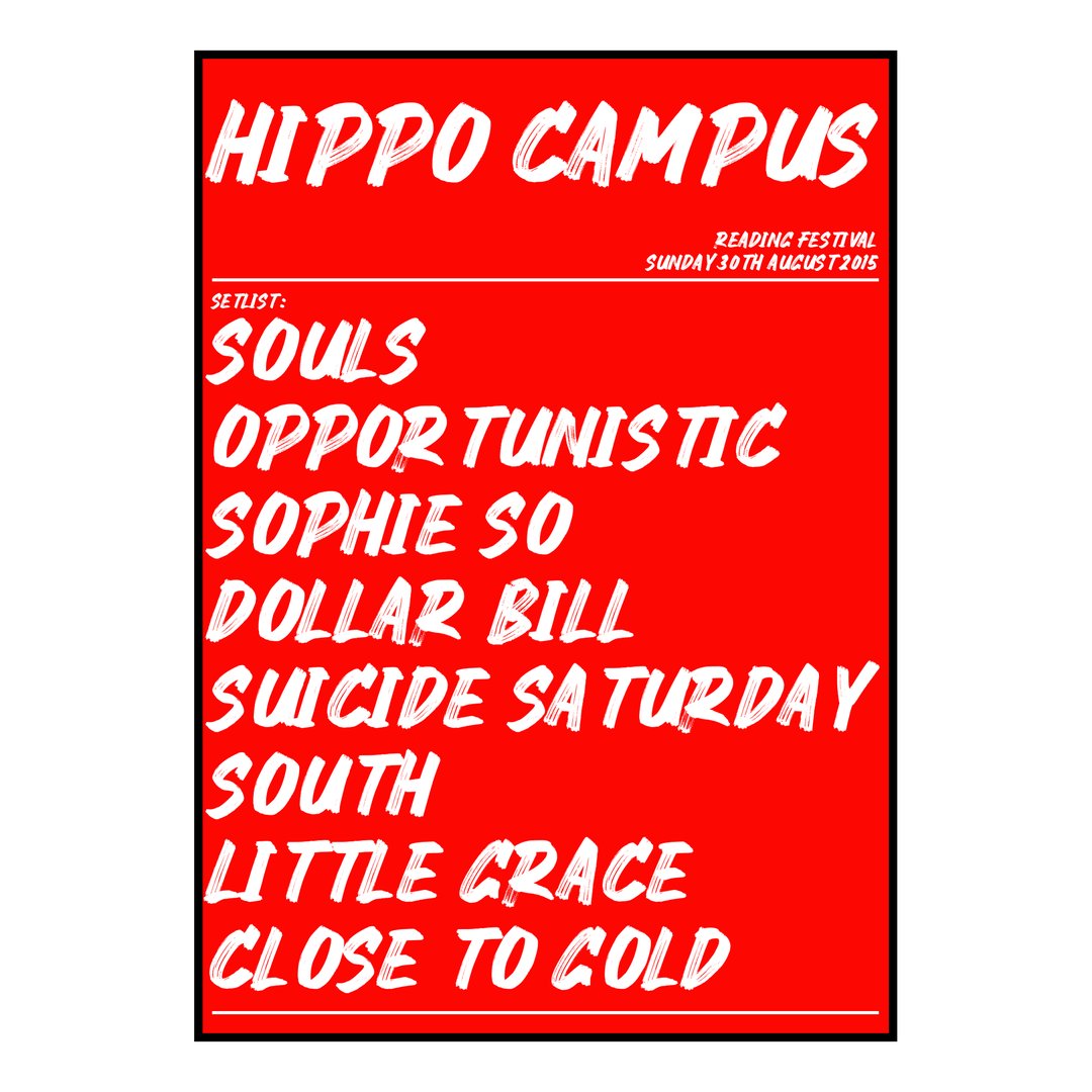 Hippo Campus Reading 30th August 2015 Setlist poster