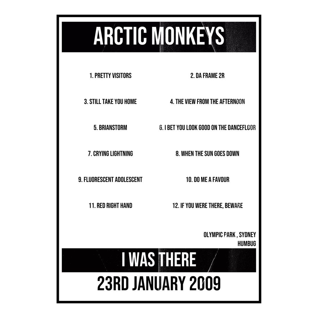 Arctic Monkeys Sydney 23rd January 2009 Setlist poster