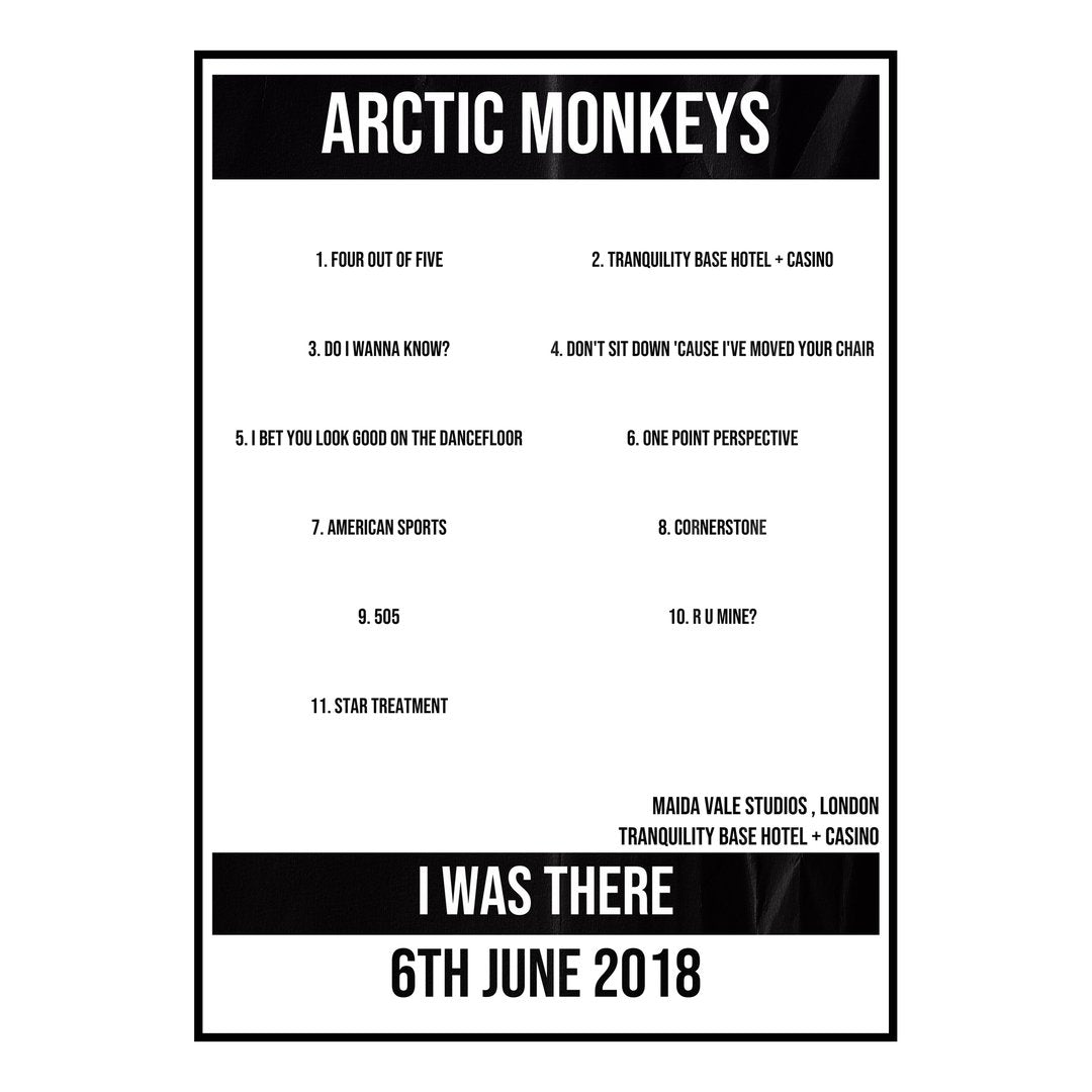 Arctic Monkeys London 6th June 2018 Setlist poster