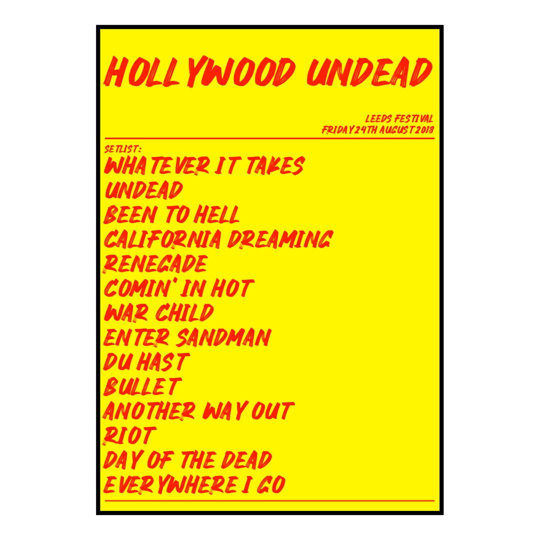 Hollywood Undead Bramham 24th August 2018 Setlist poster