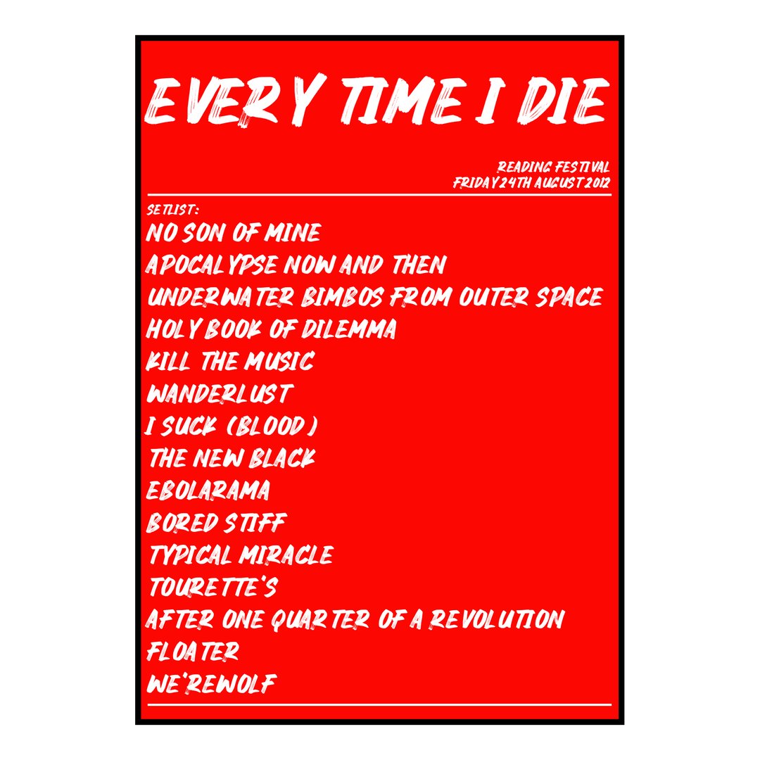 Every Time I Die Reading 24th August 2012 Setlist poster