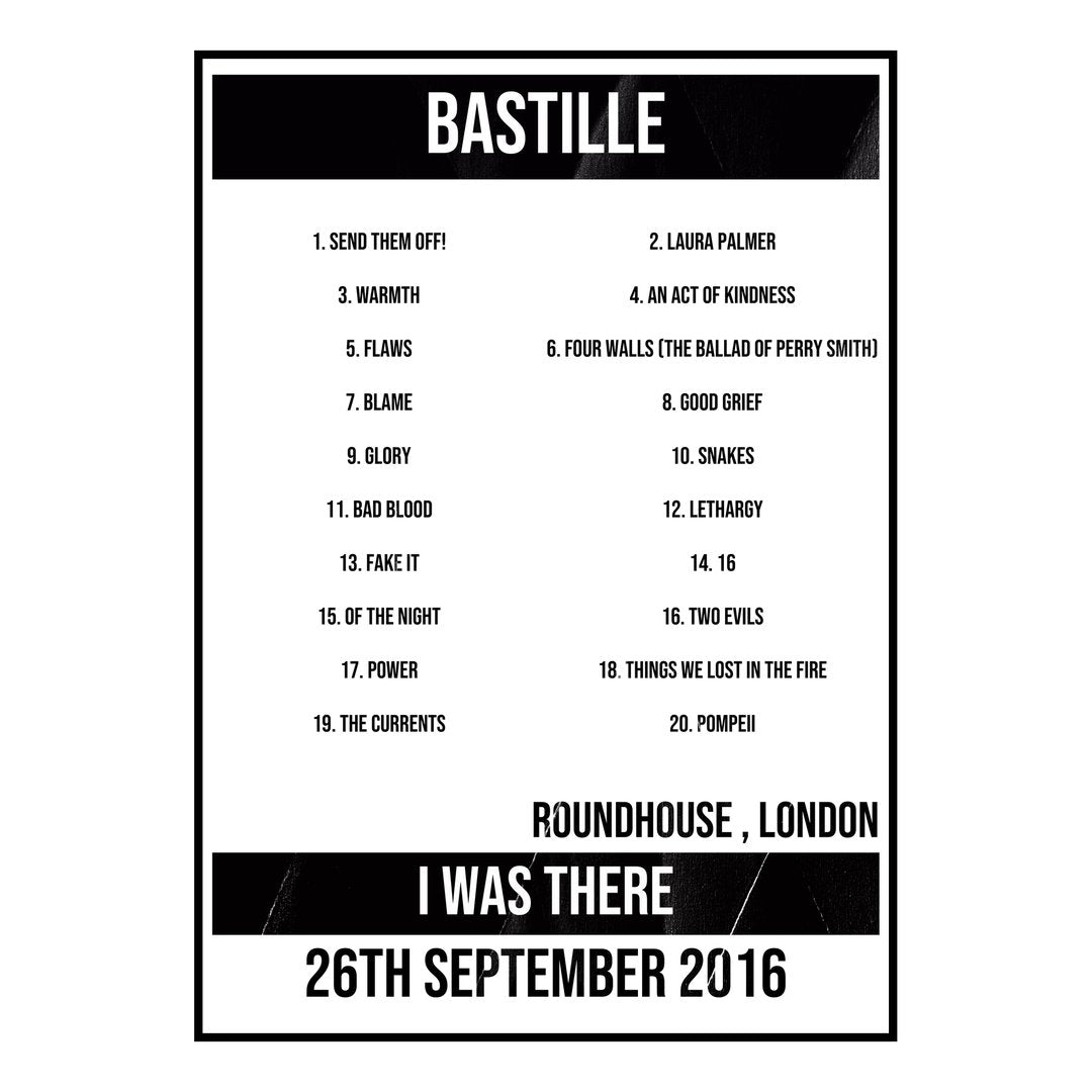 Bastille London 26th September 2016 Setlist poster
