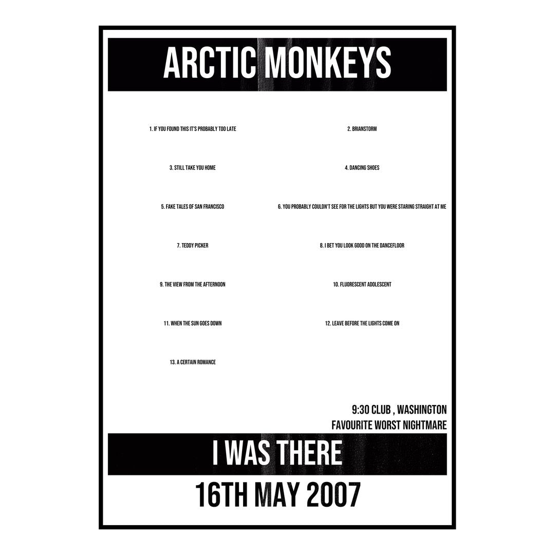 Arctic Monkeys Washington 16th May 2007 Setlist poster