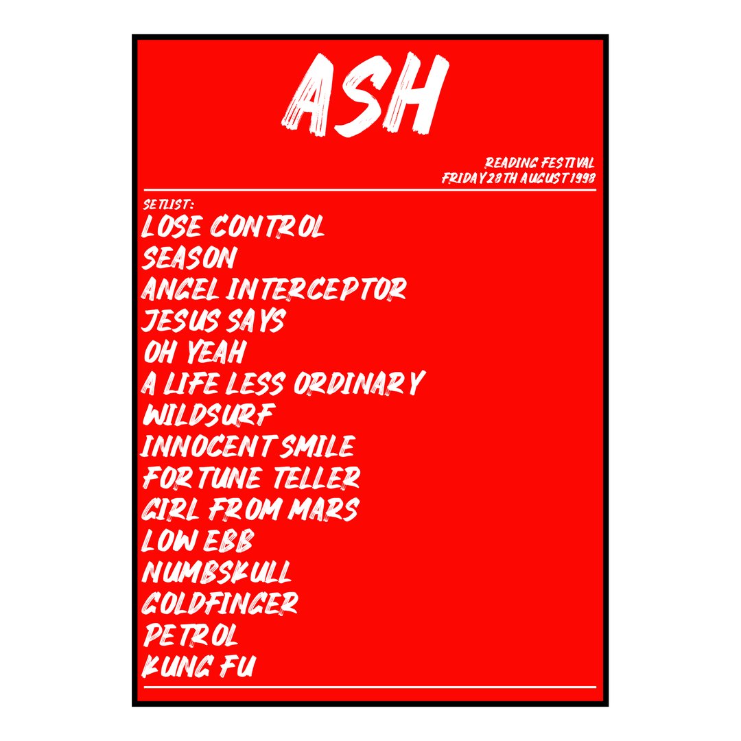 Ash Reading 28th August 1998 Setlist poster