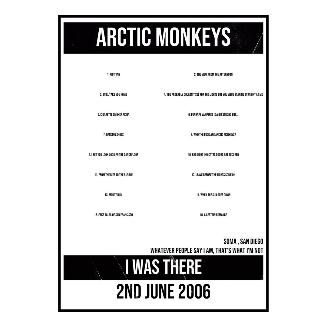 Arctic Monkeys San Diego 2nd June 2006 Setlist poster