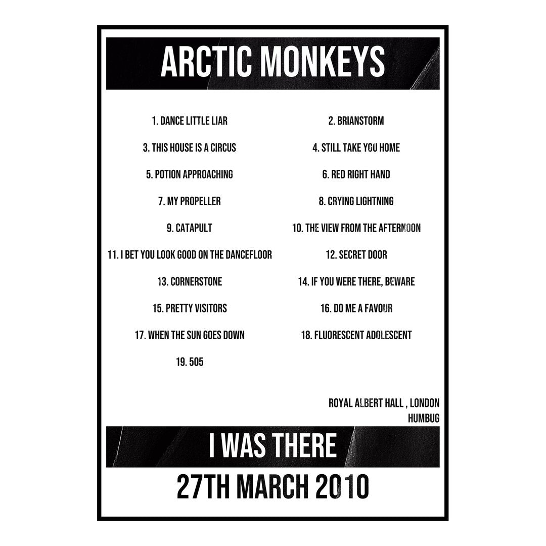 Arctic Monkeys London 27th March 2010 Setlist poster