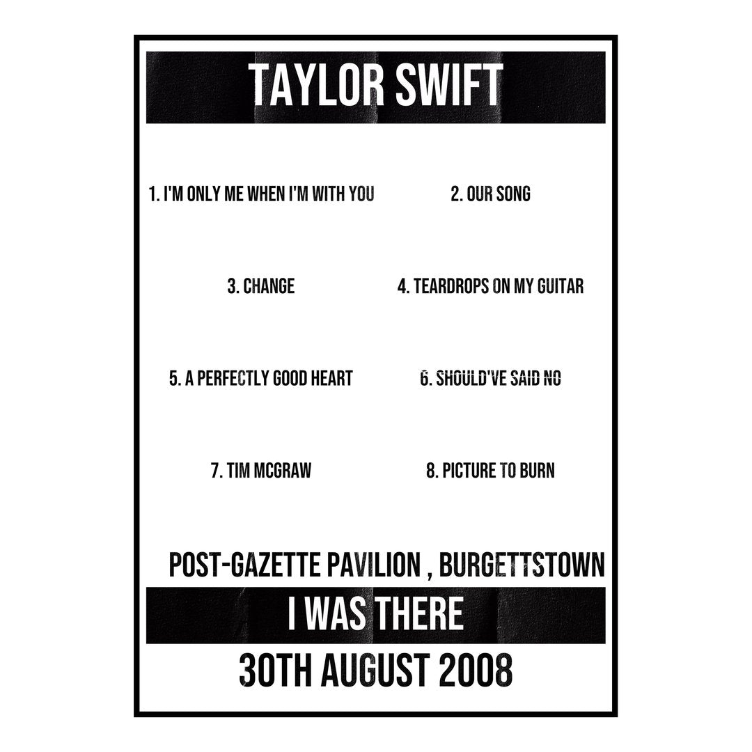 Taylor Swift Burgettstown 30th August 2008 Setlist poster