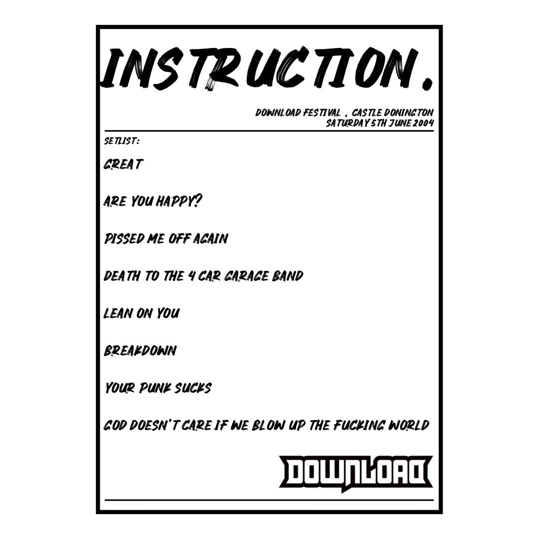 Instruction. Castle Donington 5th June 2004 Setlist poster
