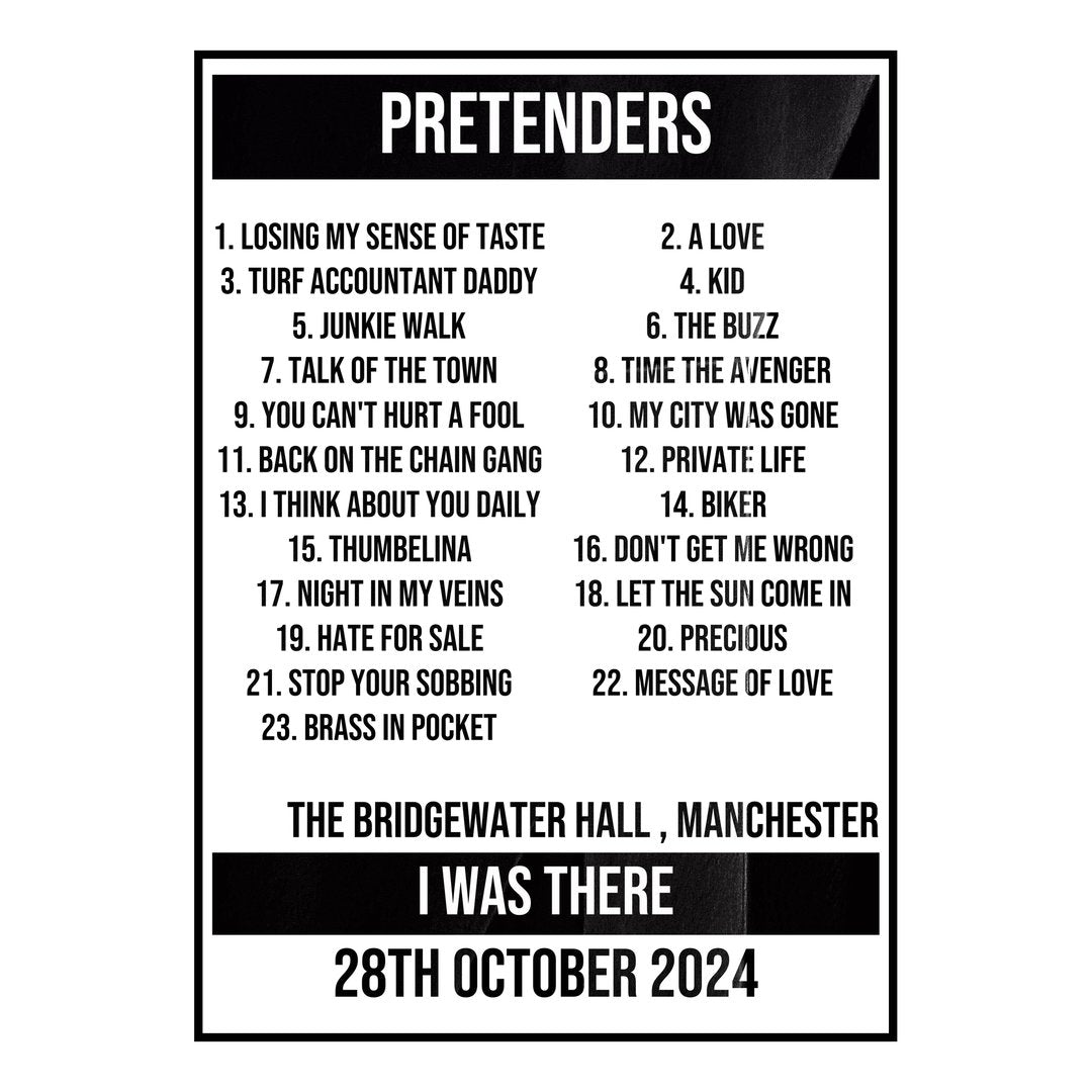 Pretenders Manchester 28th October 2024 Setlist poster