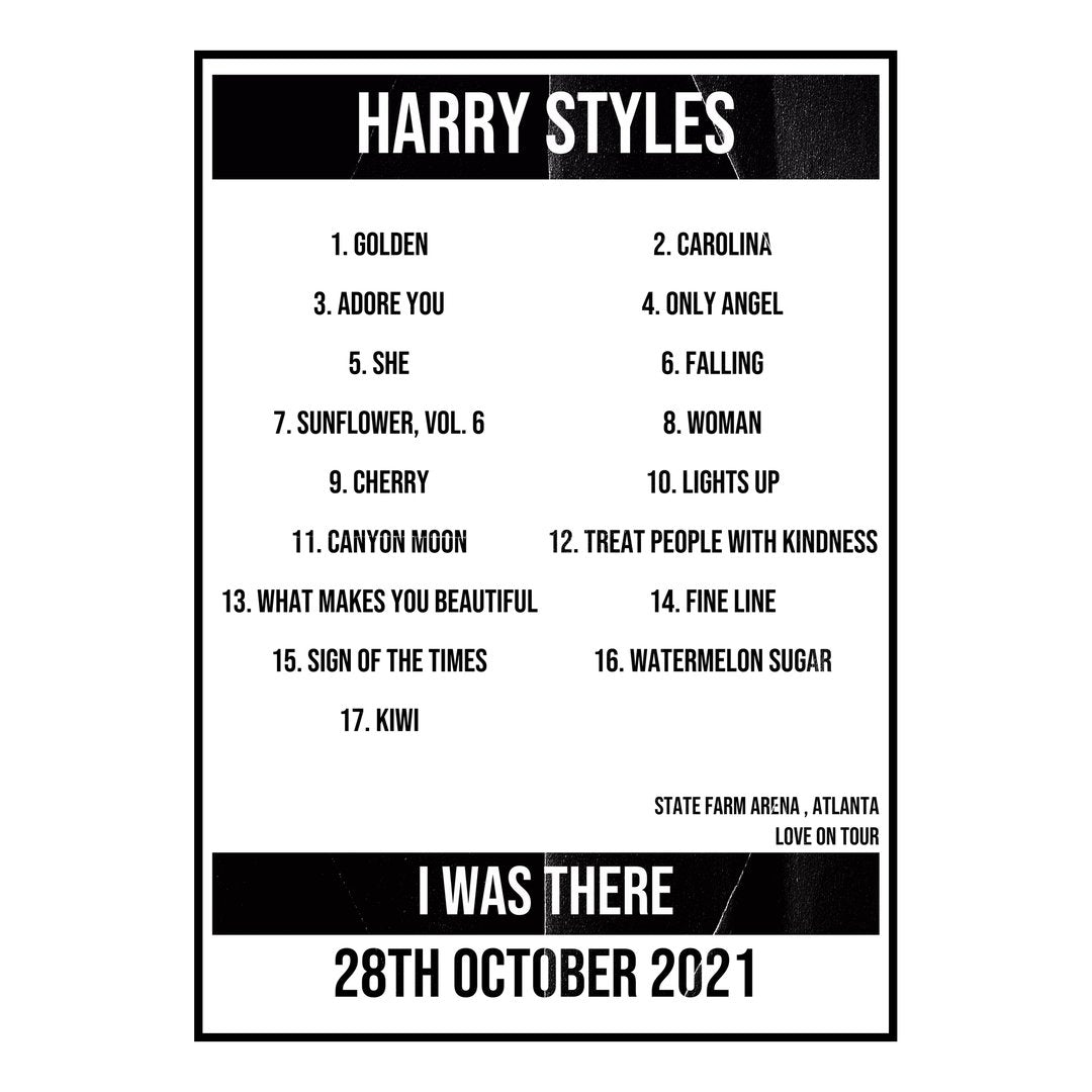 Harry Styles Atlanta 28th October 2021 Setlist poster