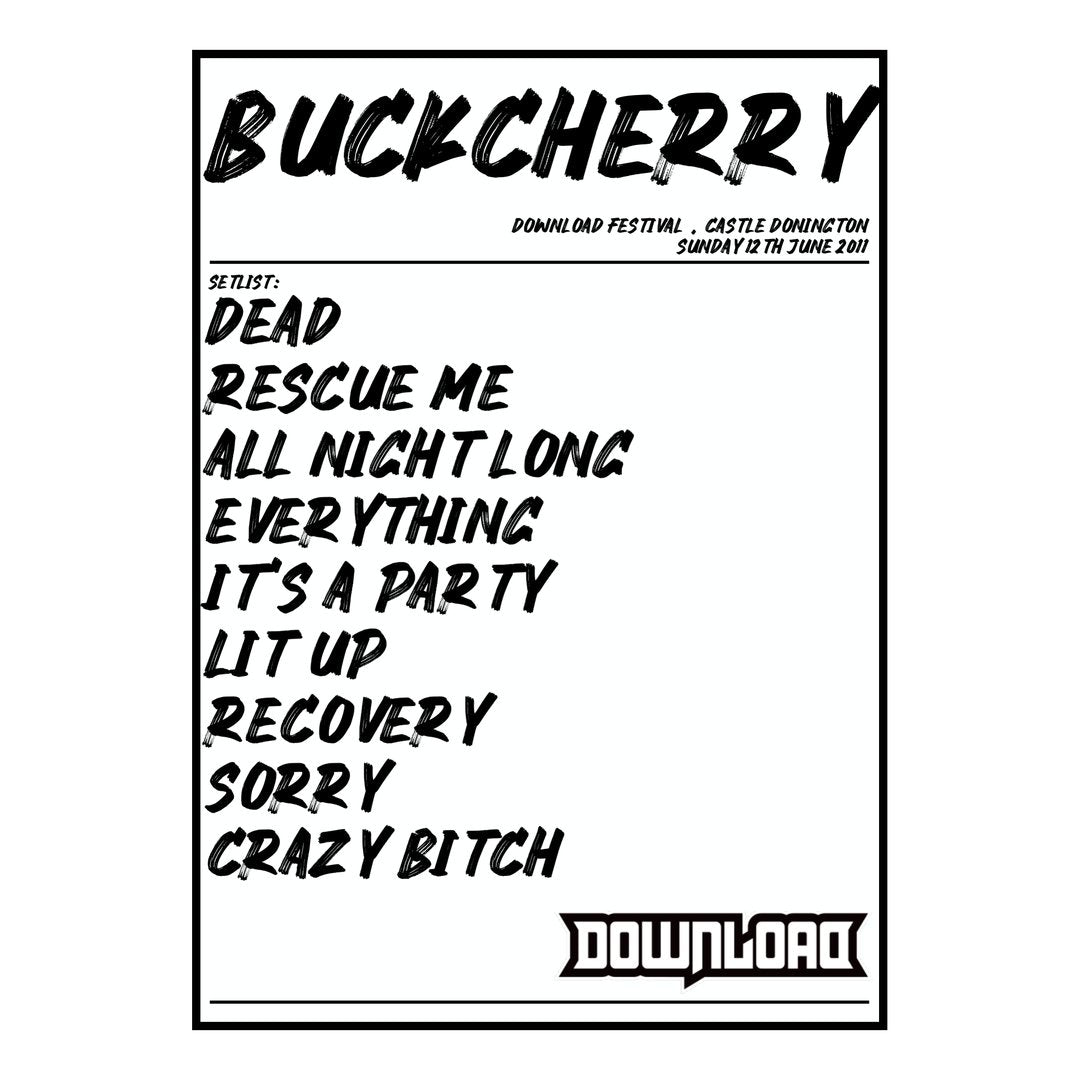 Buckcherry Castle Donington 12th June 2011 Setlist poster