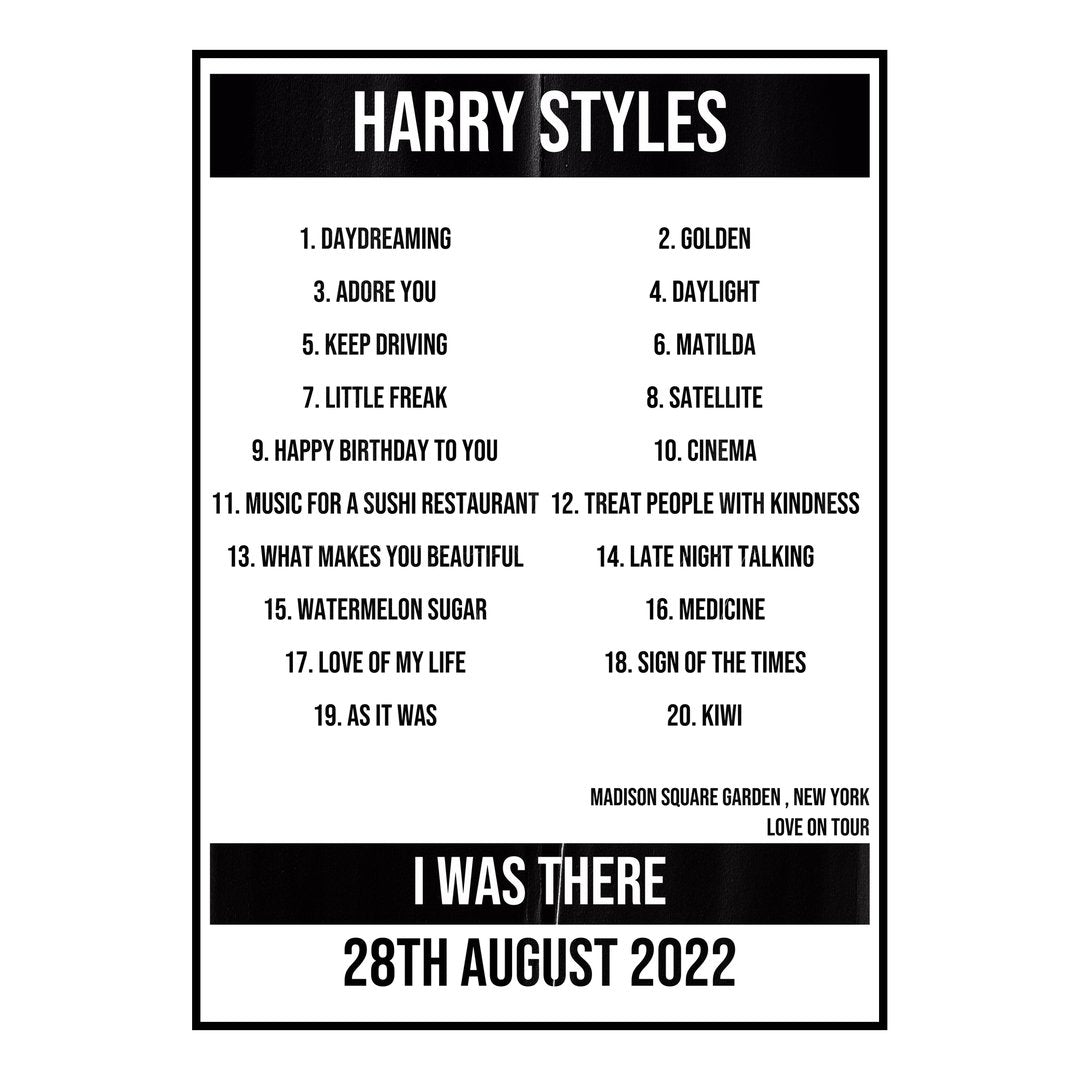 Harry Styles New York 28th August 2022 Setlist poster