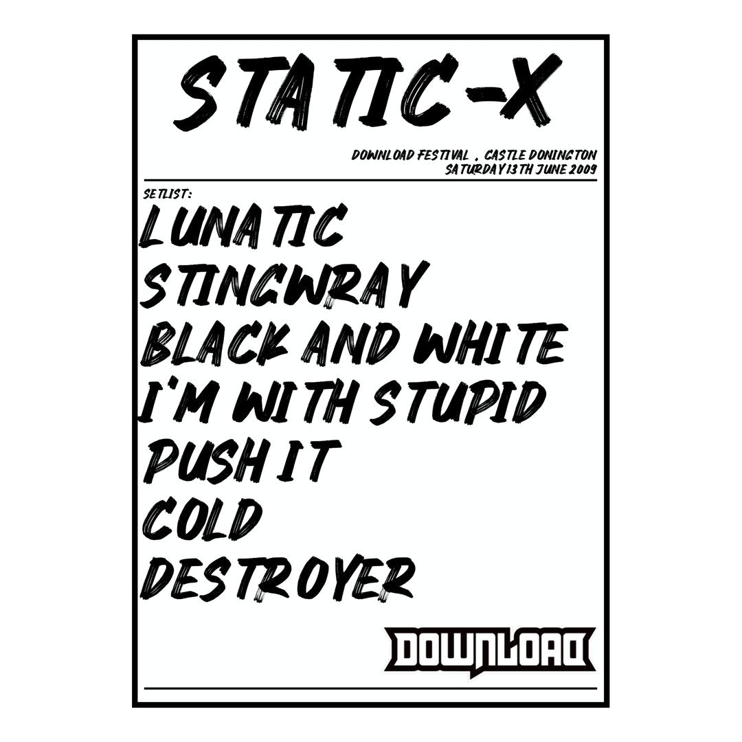 Static‐X Castle Donington 13th June 2009 Setlist poster