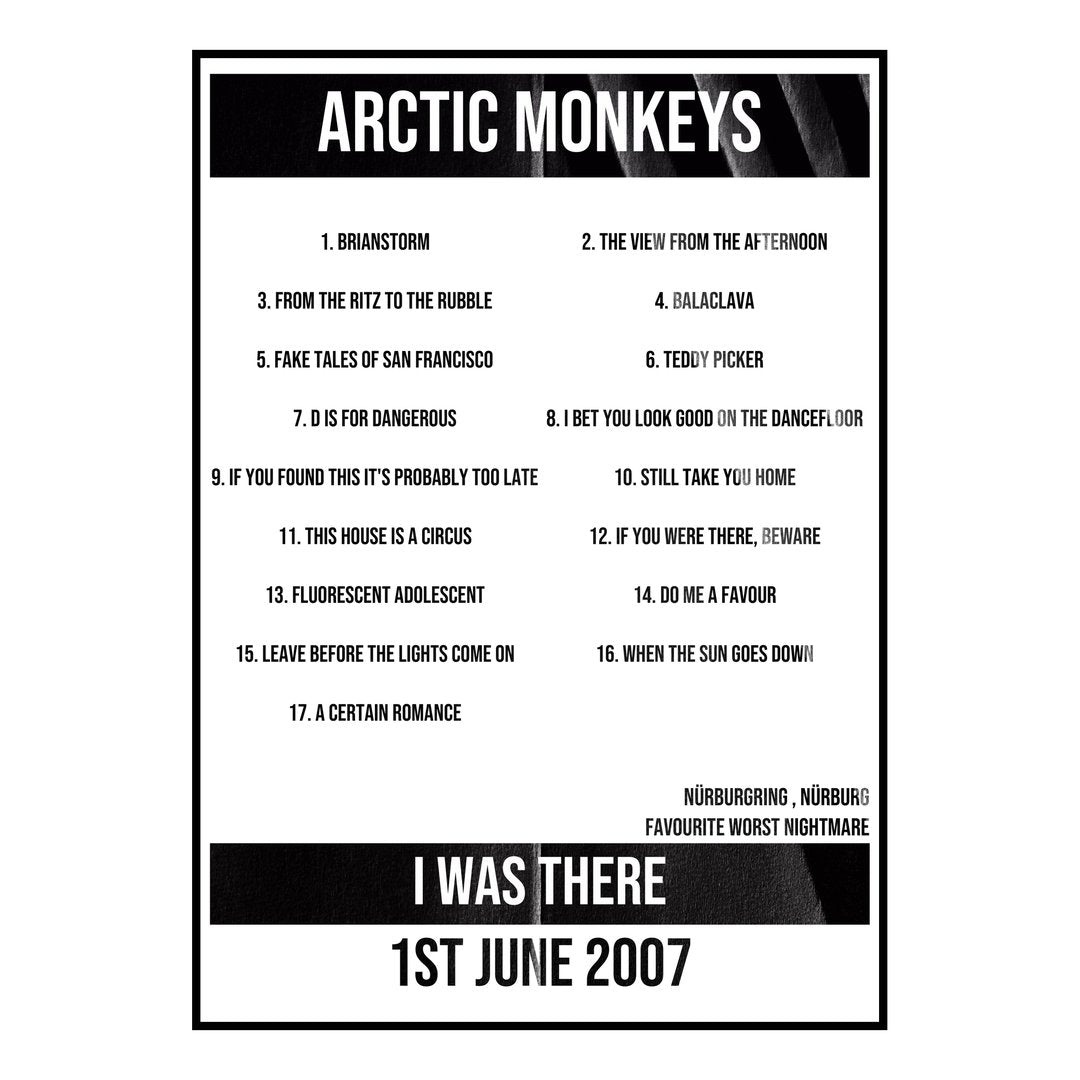 Arctic Monkeys Nürburg 1st June 2007 Setlist poster