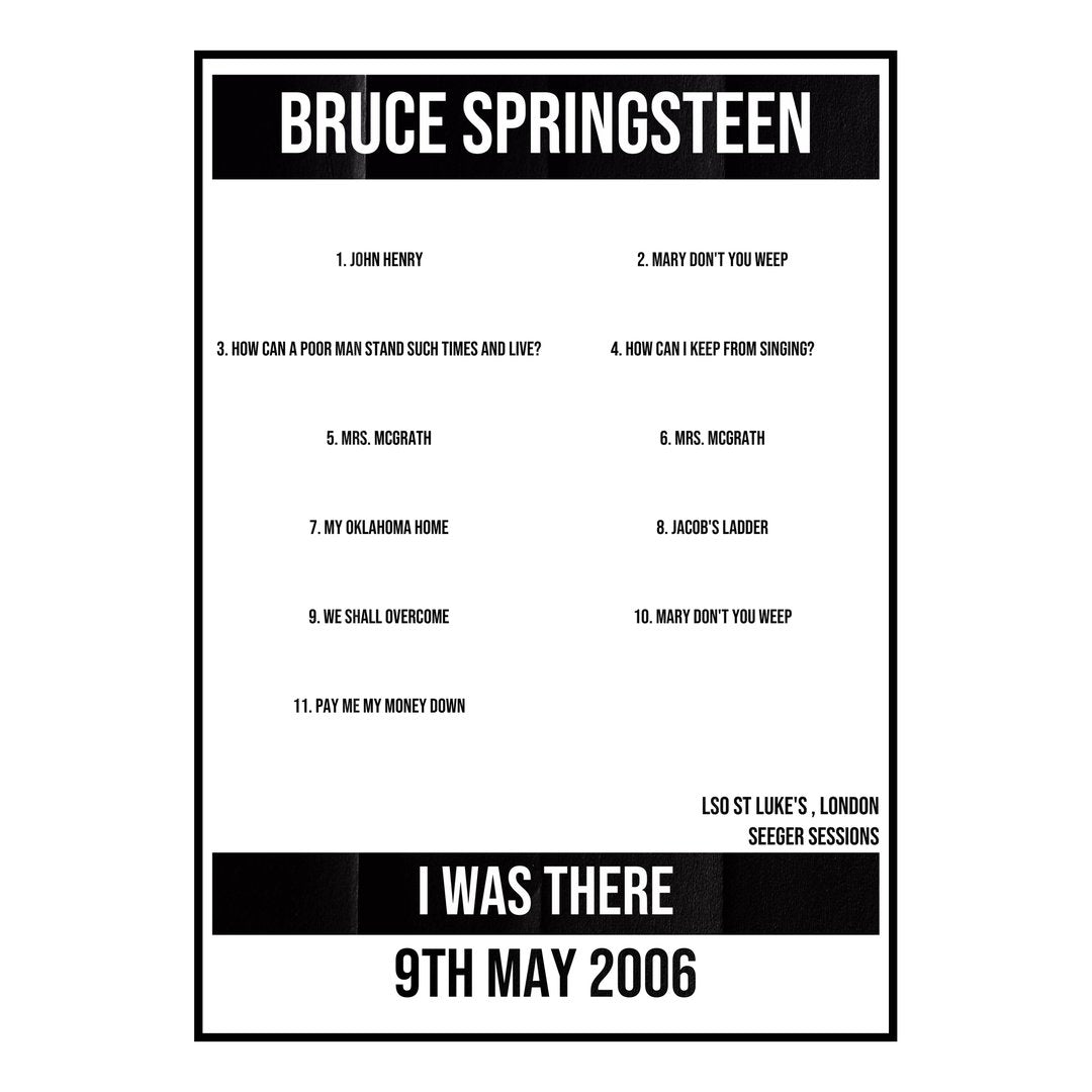 Bruce Springsteen London 9th May 2006 Setlist poster