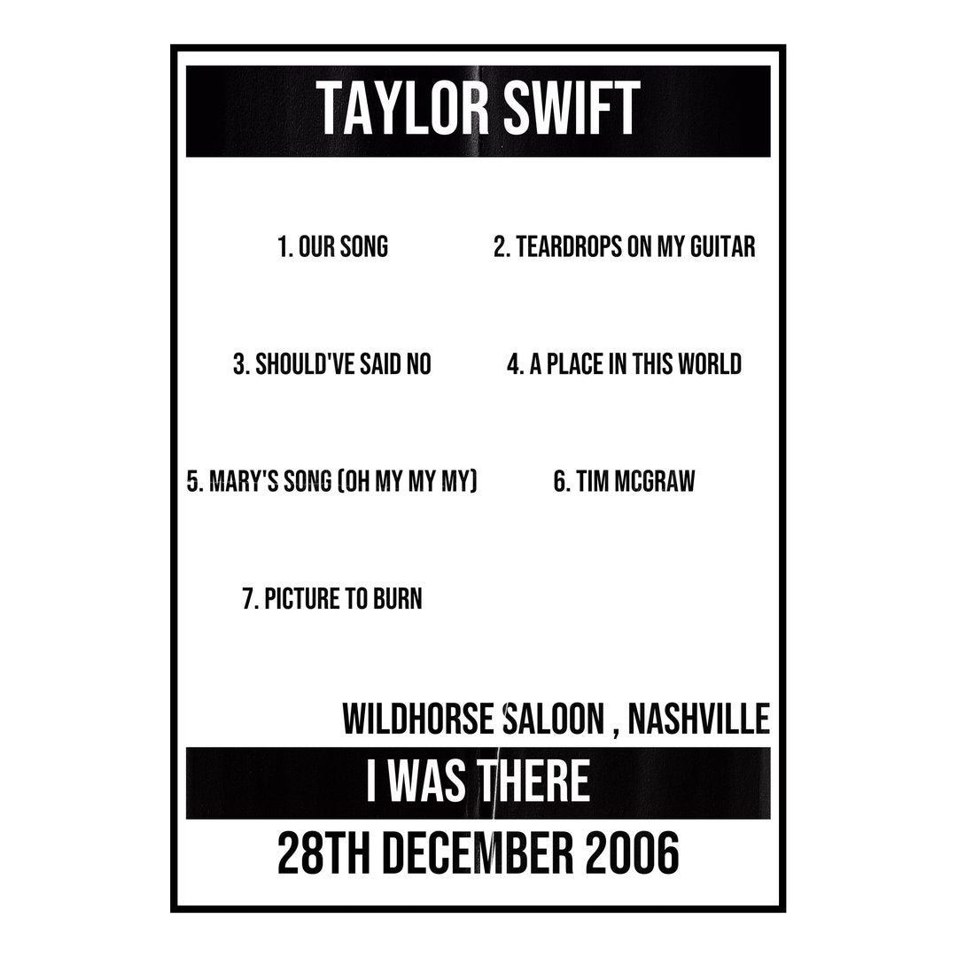 Taylor Swift Nashville 28th December 2006 Setlist poster