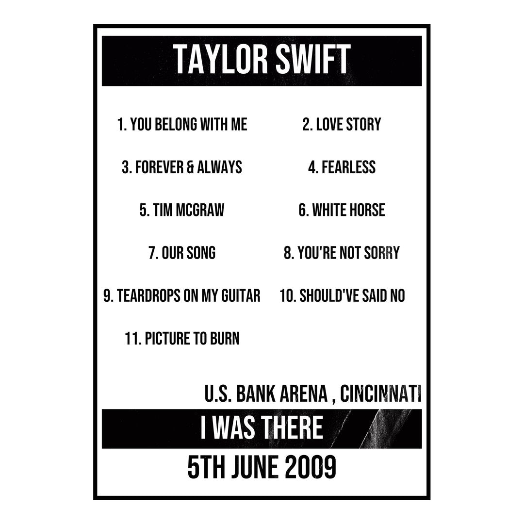 Taylor Swift Cincinnati 5th June 2009 Setlist poster