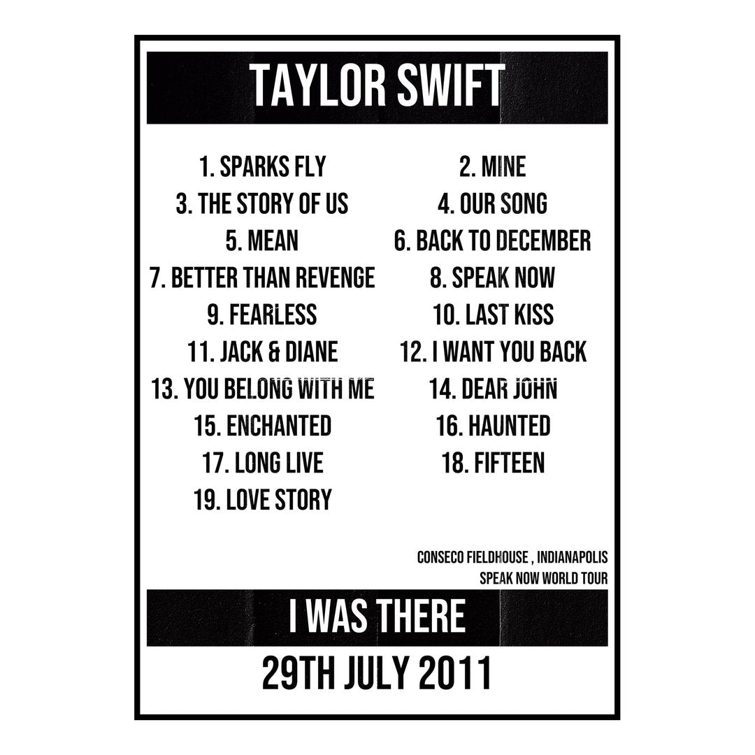 Taylor Swift Indianapolis 29th July 2011 Setlist poster
